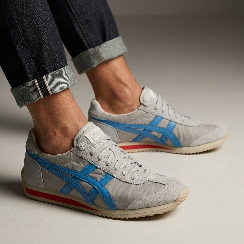 Onitsuka Tiger California 78 Mens 7 Grey Blue Red Retro Running Sneakers RARE
